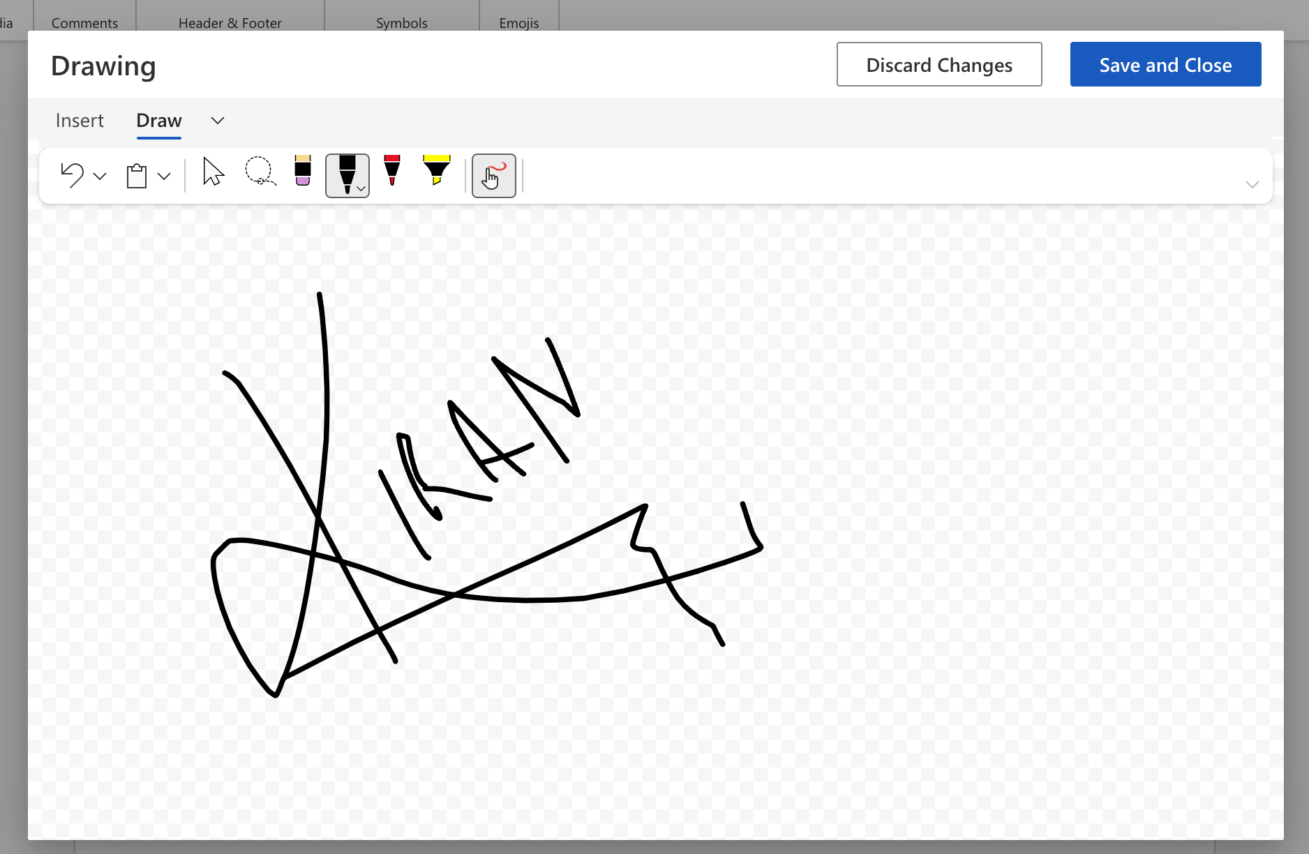 a computer screen shows a drawing of the name kiran