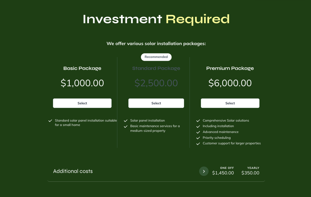 a screenshot of a website that says investment required
