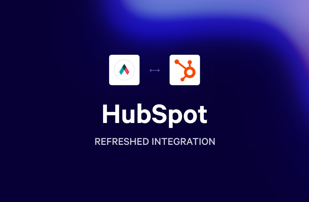 Aha! and HubSpot logos connected by an arrow with text "HubSpot REFRESHED INTEGRATION".
