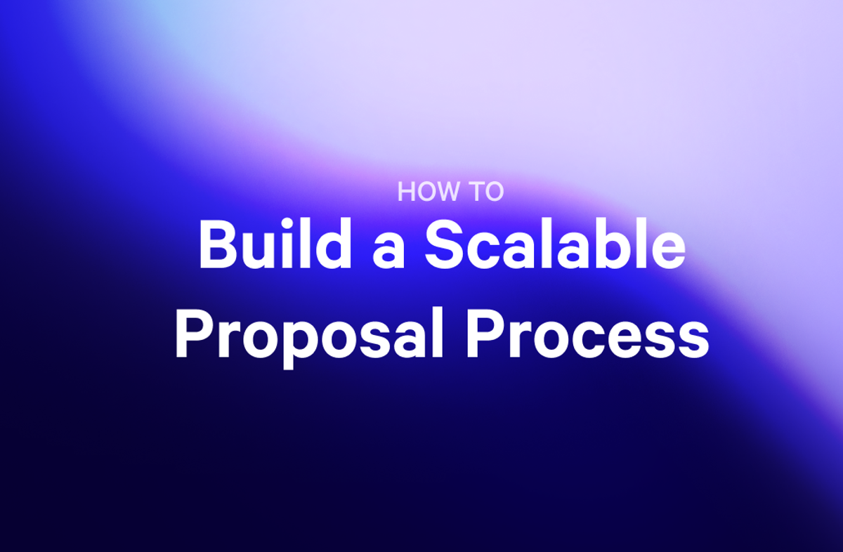 Text: "HOW TO Build a Scalable Proposal Process" on a purple and blue gradient background.