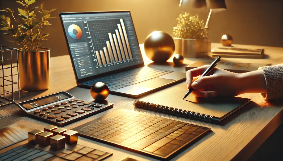 a person is sitting at a desk with a laptop and a calculator .