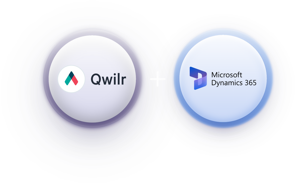 Logos of Qwilr and Microsoft Dynamics 365 connected by a plus sign.