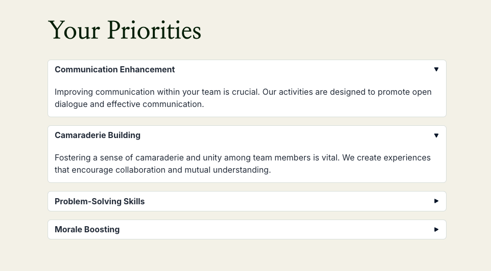 a screenshot of a website that says your priorities