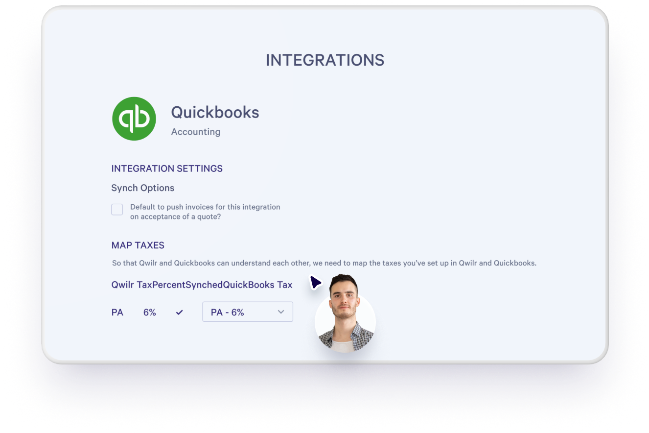 a screenshot of the quickbooks integration settings page