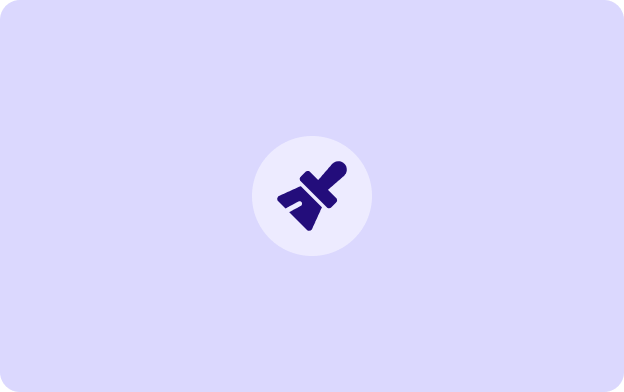 a purple background with a white circle and a blue arrow pointing to the right