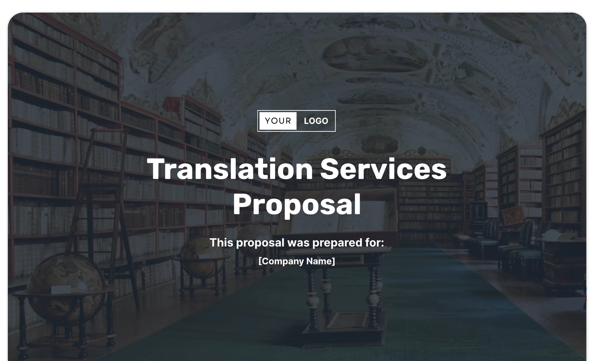 a proposal for translation services is displayed in a library