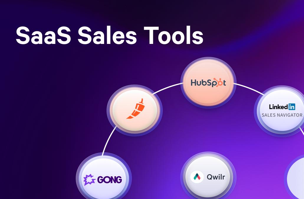 a diagram of saas sales tools on a purple background .