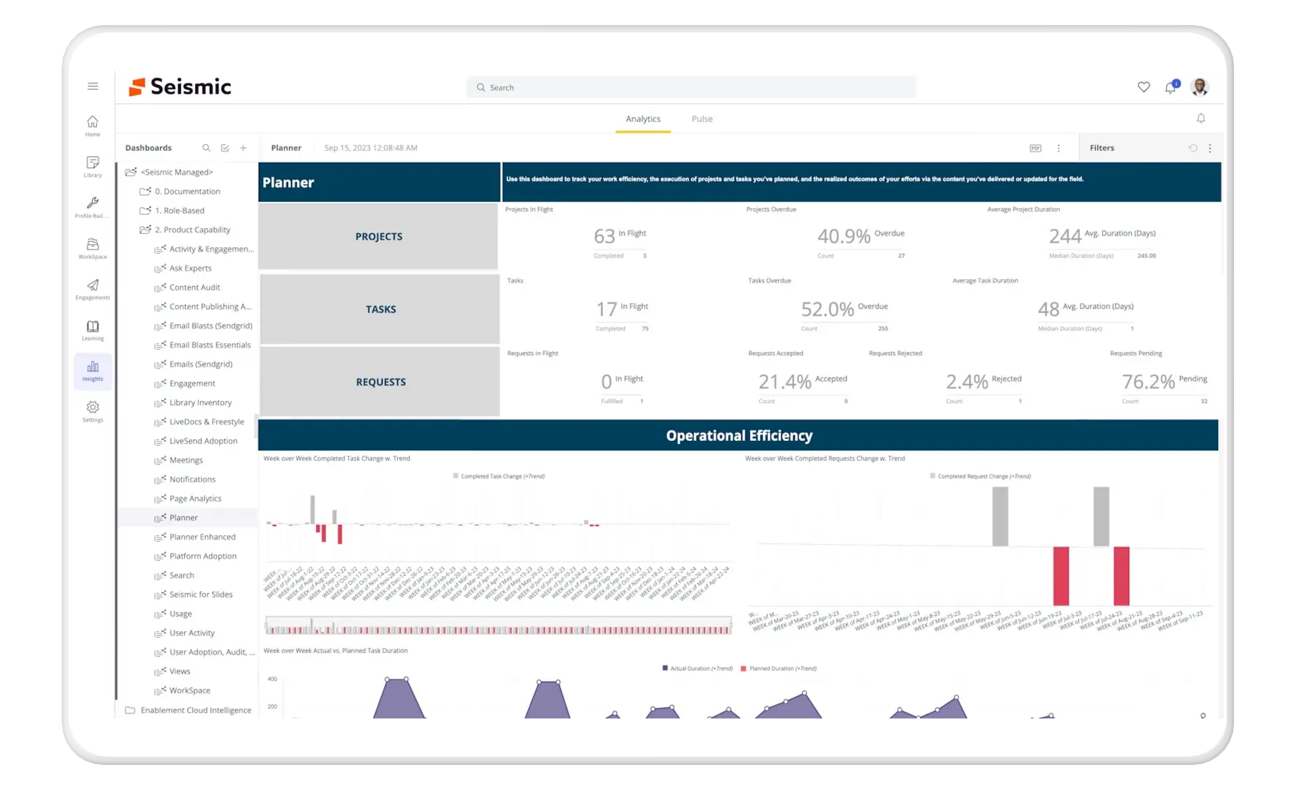 a tablet screen shows a dashboard for seismic