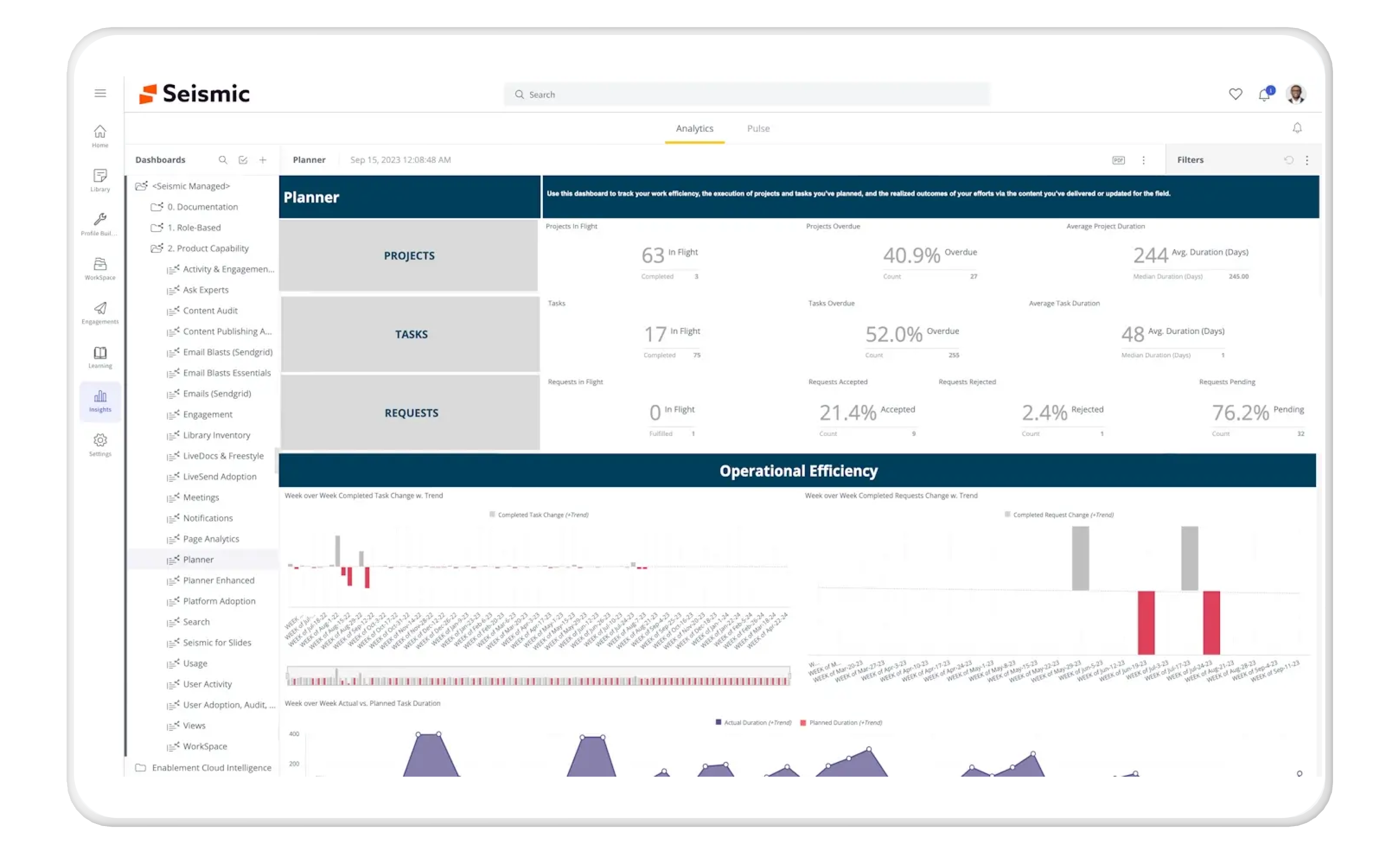 Seismic's planner dashboard