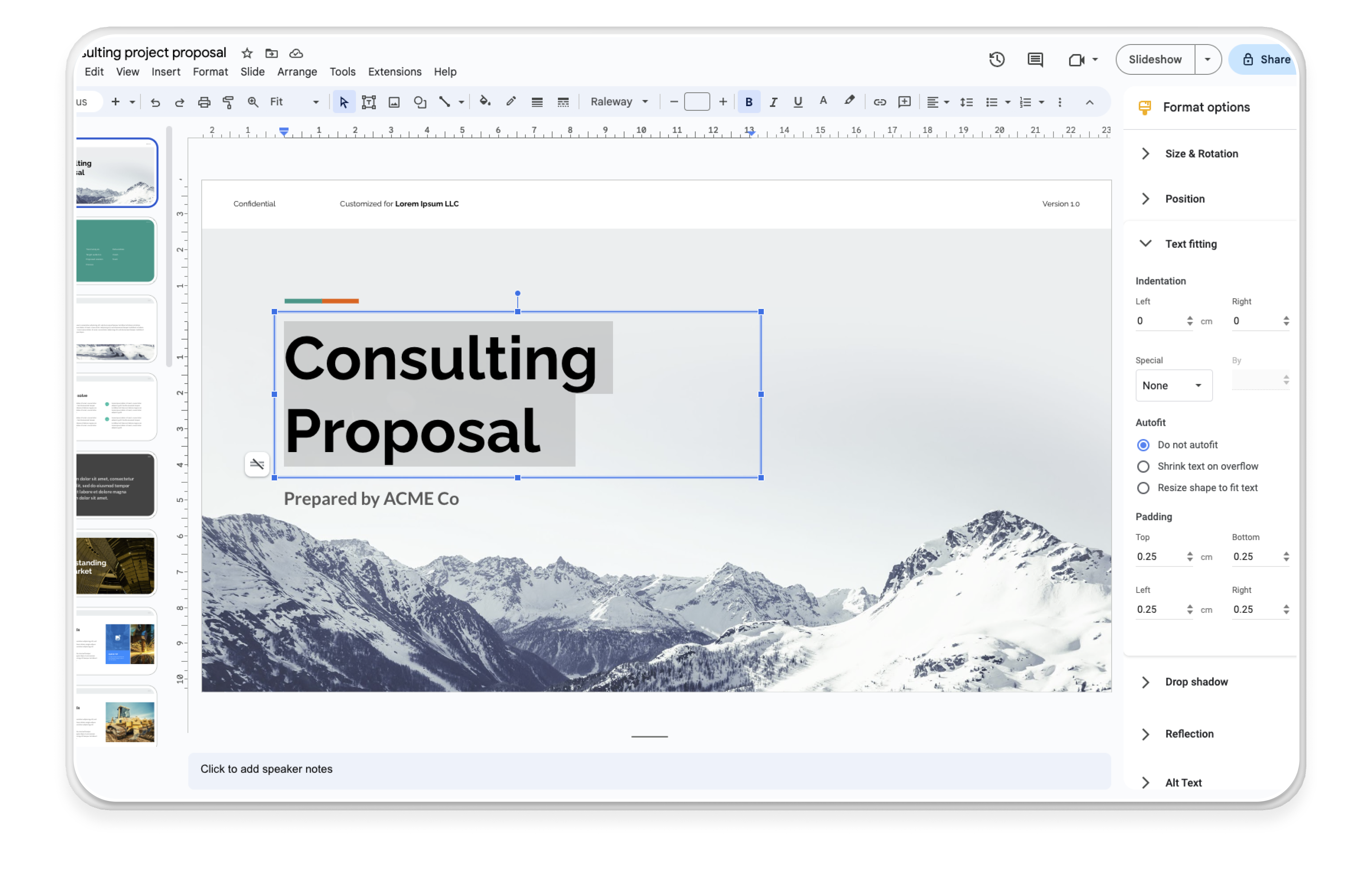 Google Slides proposal example