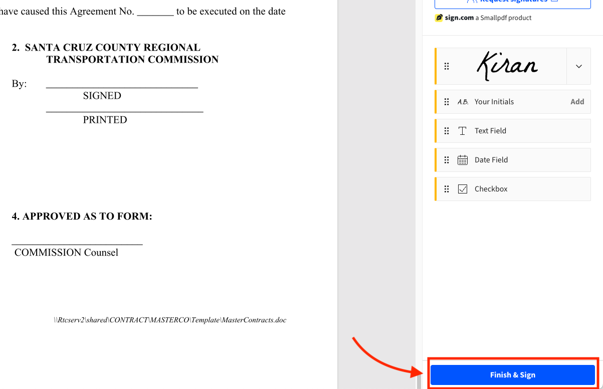 a screenshot of a santa cruz county regional transportation commission agreement