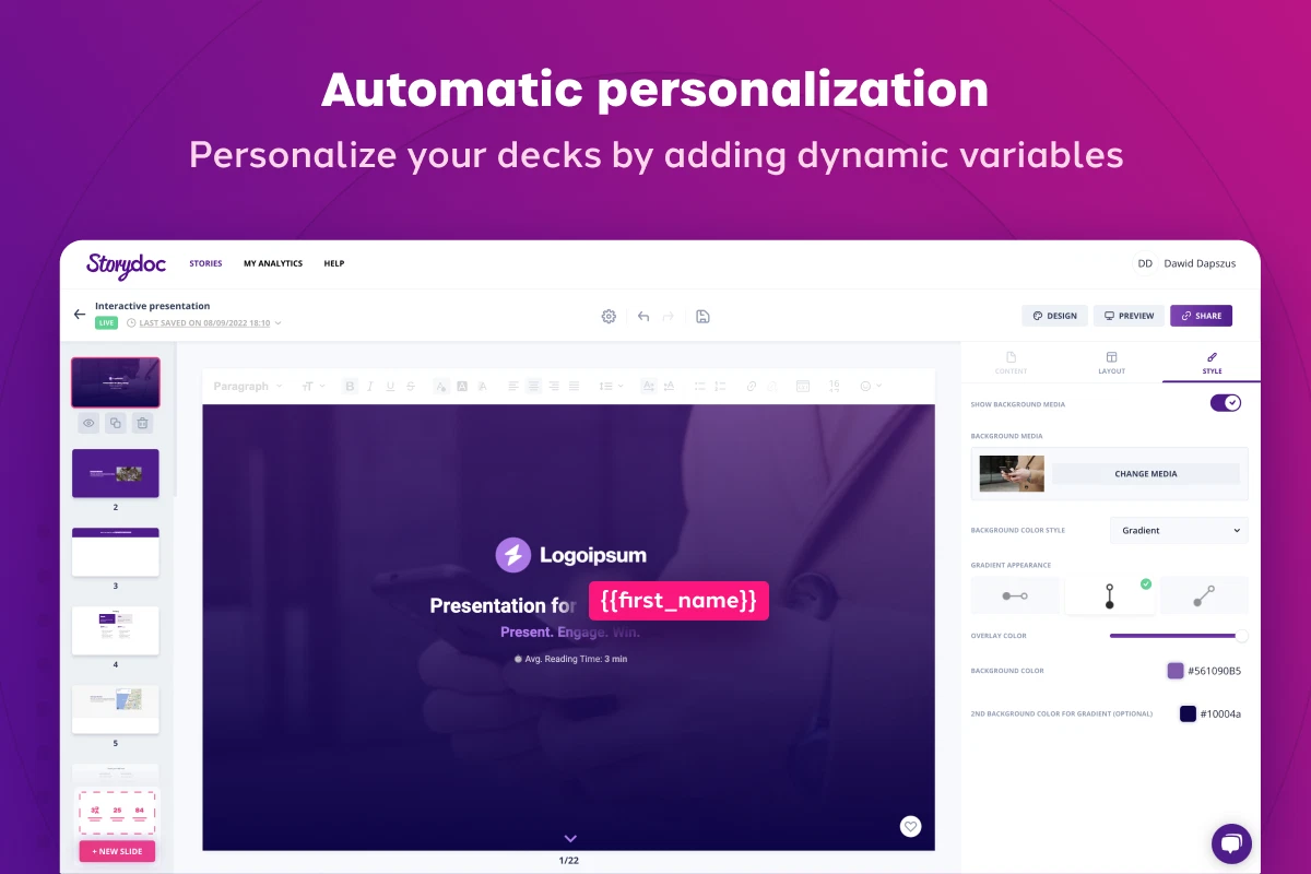 a screenshot of a program that allows you to personalize your decks by adding dynamic variables