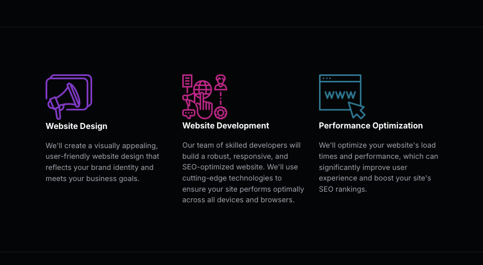 a website design , website development , and performance optimization graphic .