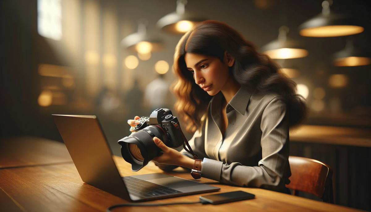 Woman with DSLR and laptop