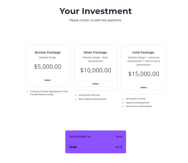 Interactive pricing overview