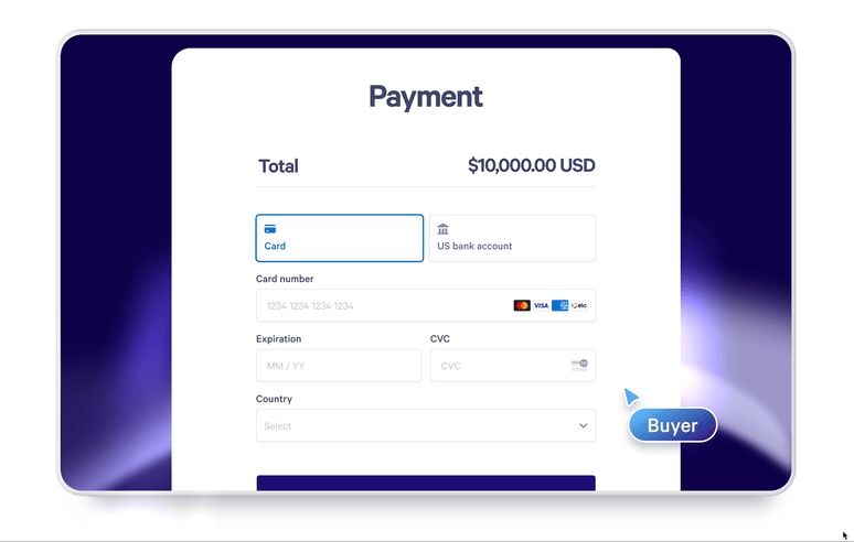 a payment page with a buyer button at the bottom