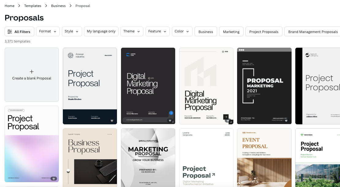 a collage of project proposals on canva's website