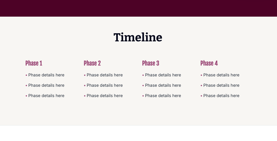 a timeline with phases 1 , 2 , 3 , 4 and 5 on a white background .