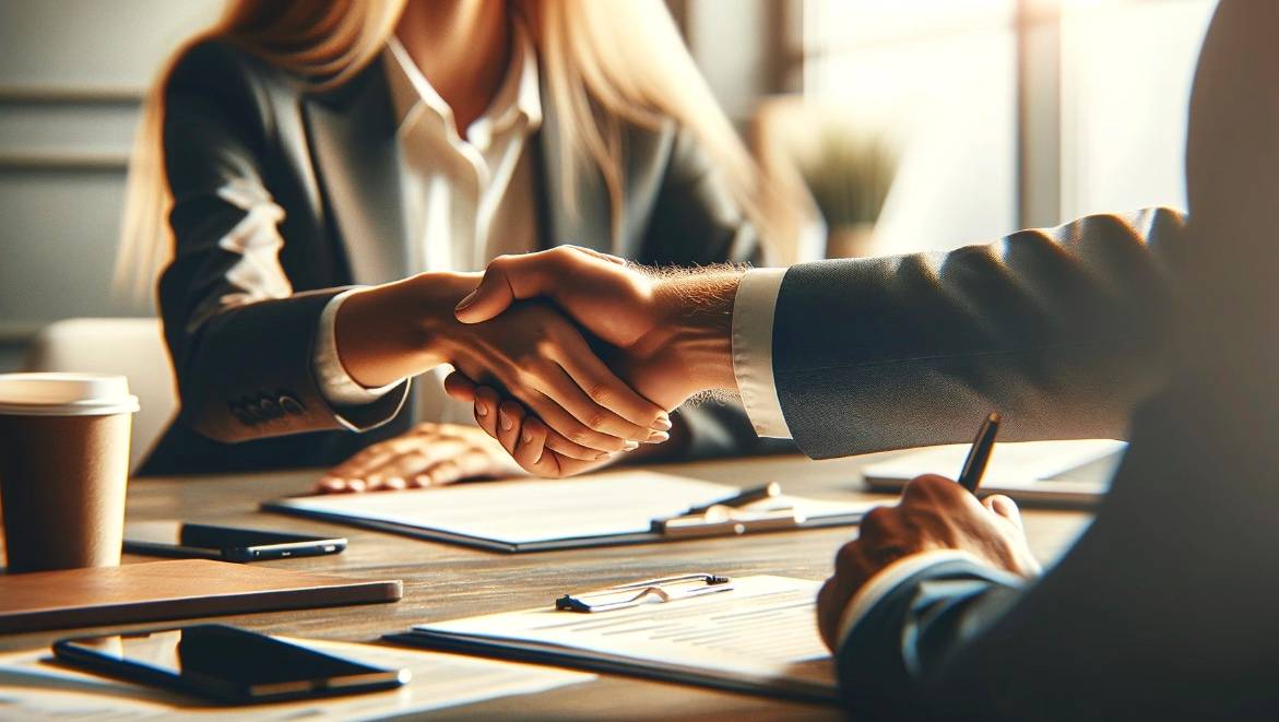 salesperson acting confident in boardroom