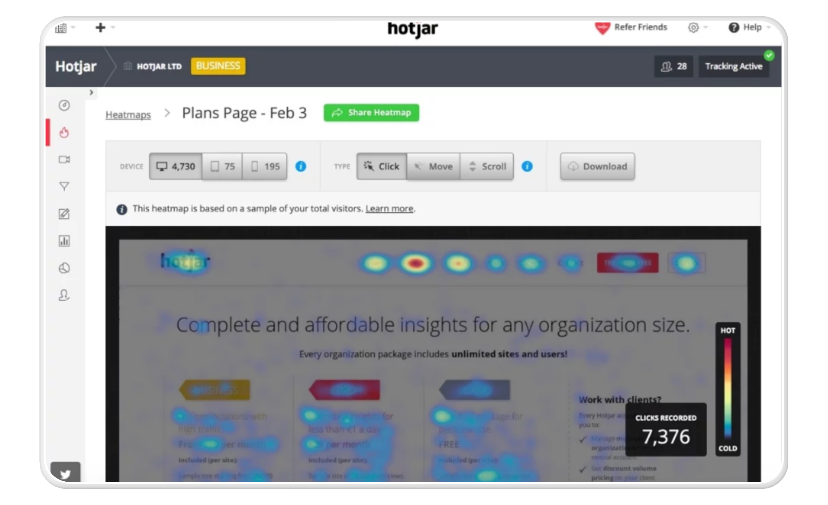 Hotjar's interface