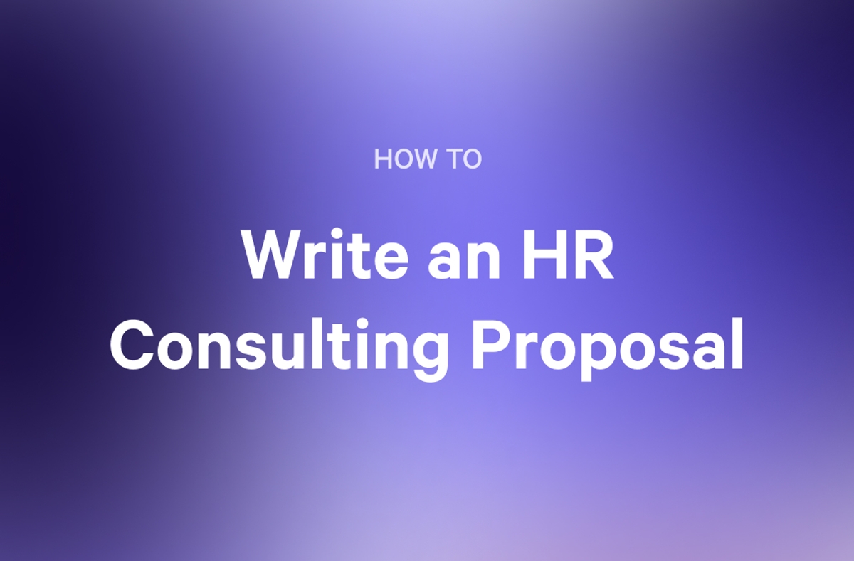 Text on a purple gradient background reads: "HOW TO Write an HR Consulting Proposal".