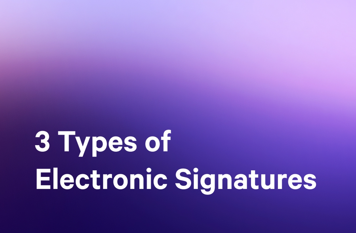 a purple background with the words `` 3 types of electronic signatures '' written on it .