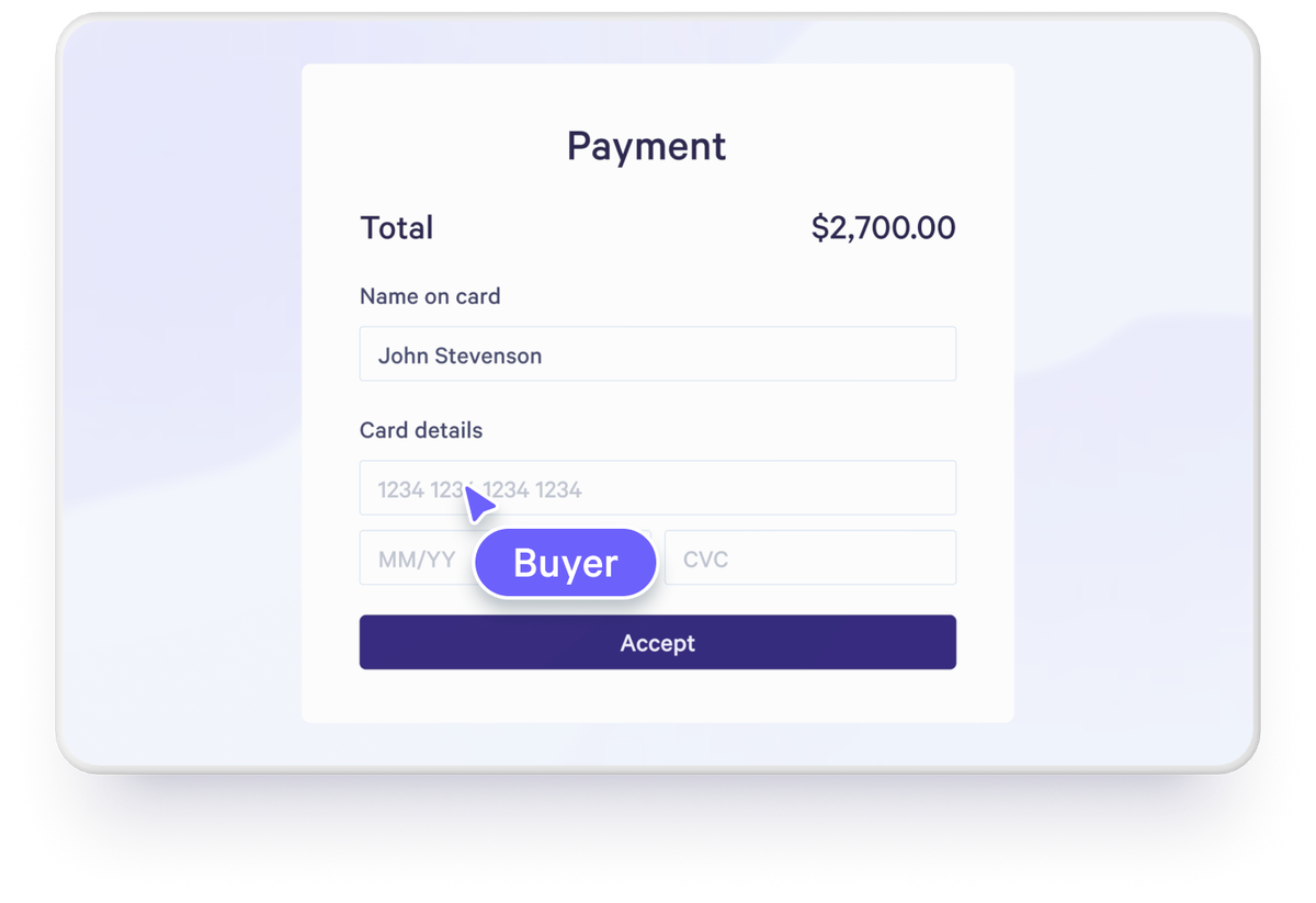 A buyer filling out payment details on a proposal page