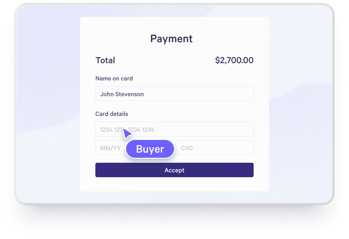 A buyer filling out payment details on a proposal page