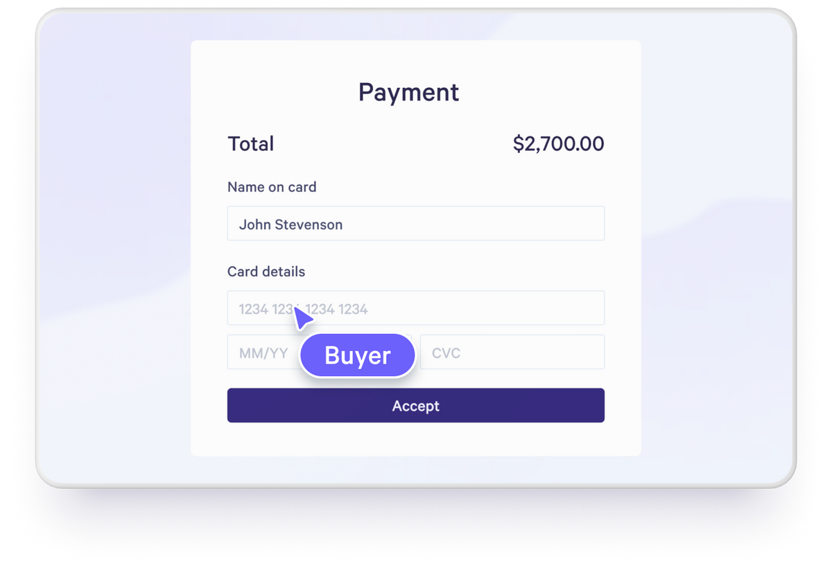 A buyer submitting payment details on a mutual action plan page