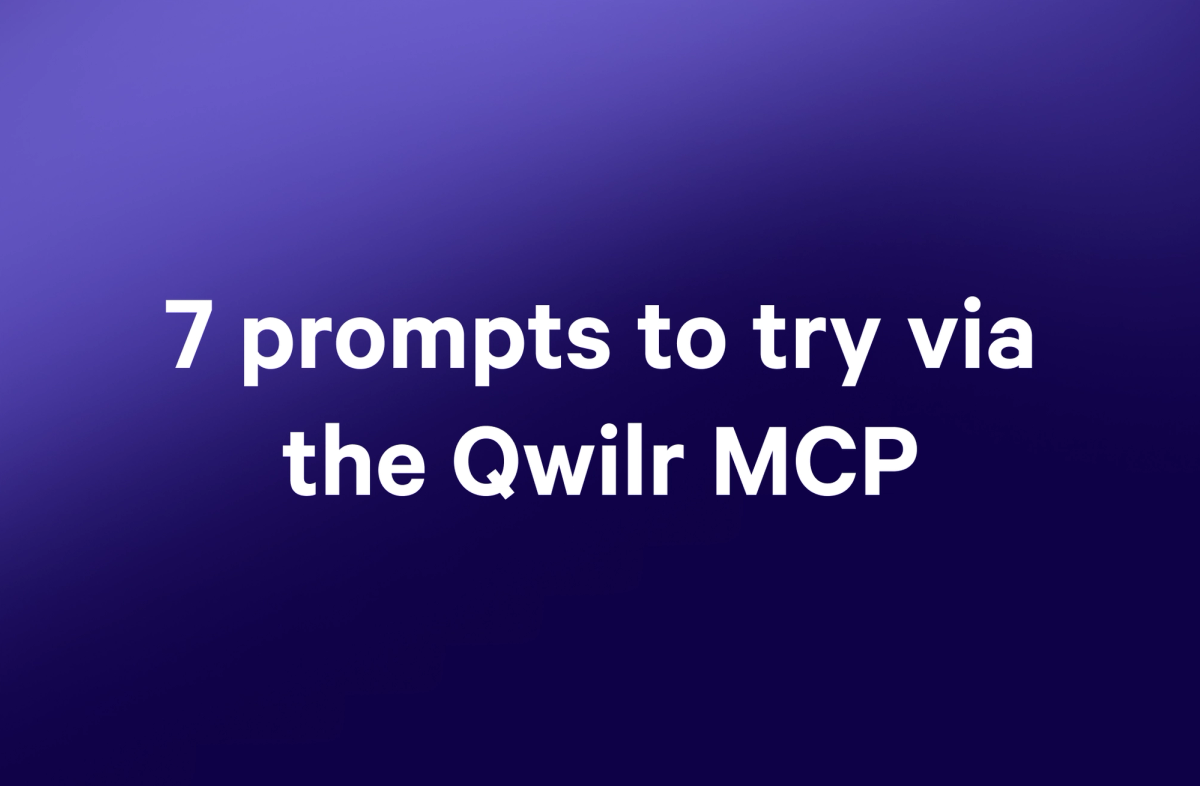 Text on a purple background reads: "7 prompts to try via the Qwilr MCP".