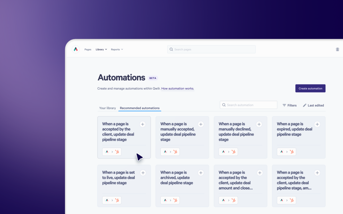 a screenshot of the automations page of a website