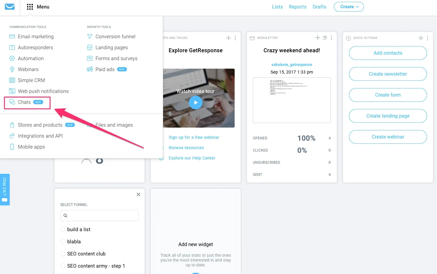 Getresponse interface