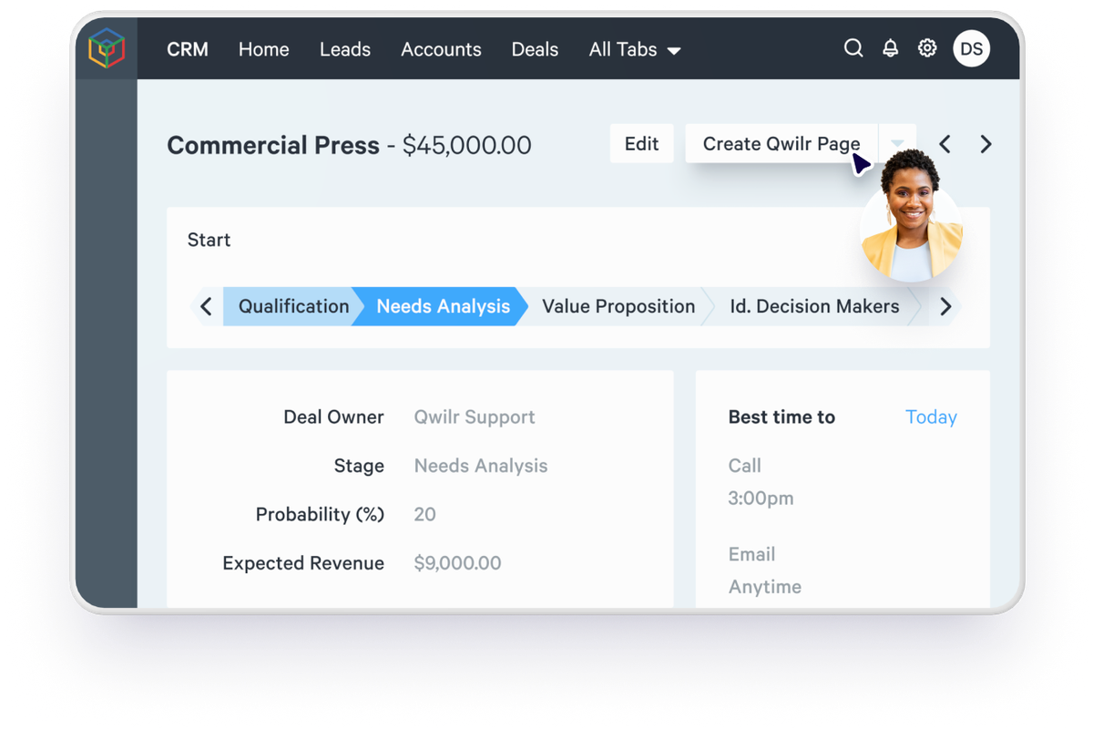 Instantly create Qwilr pages from within Zoho CRM
