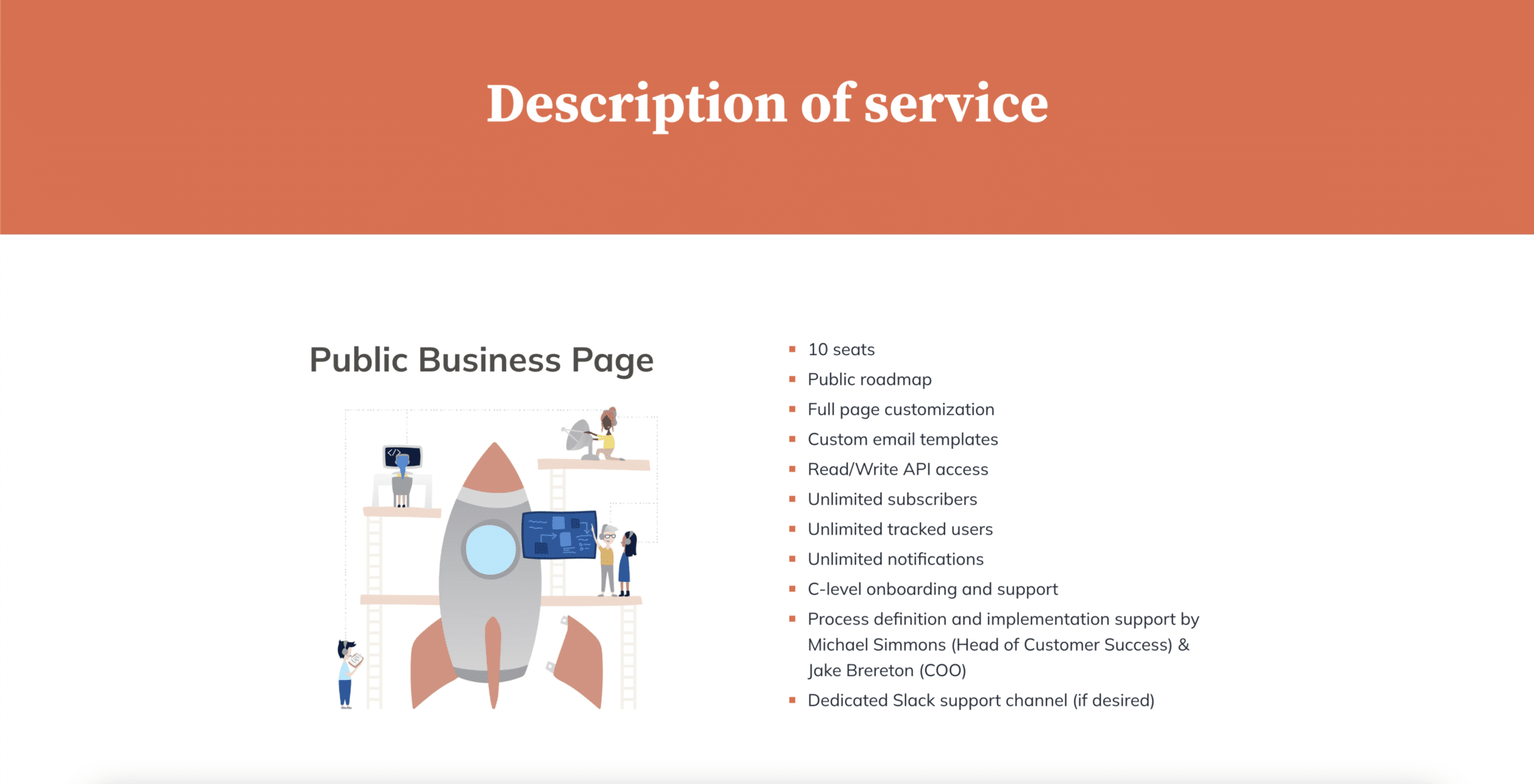 Screenshot of "description of service" Qwilr page by LaunchNotes