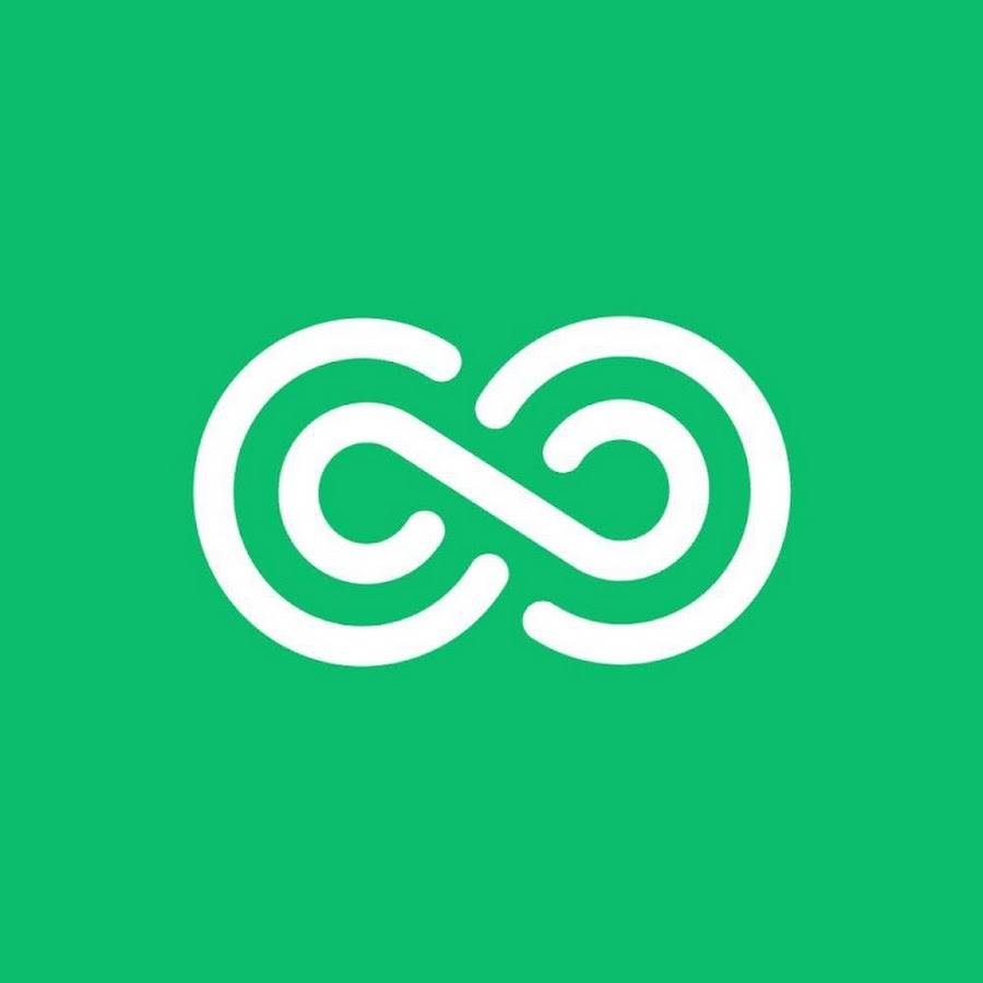 a white infinity symbol on a green background .