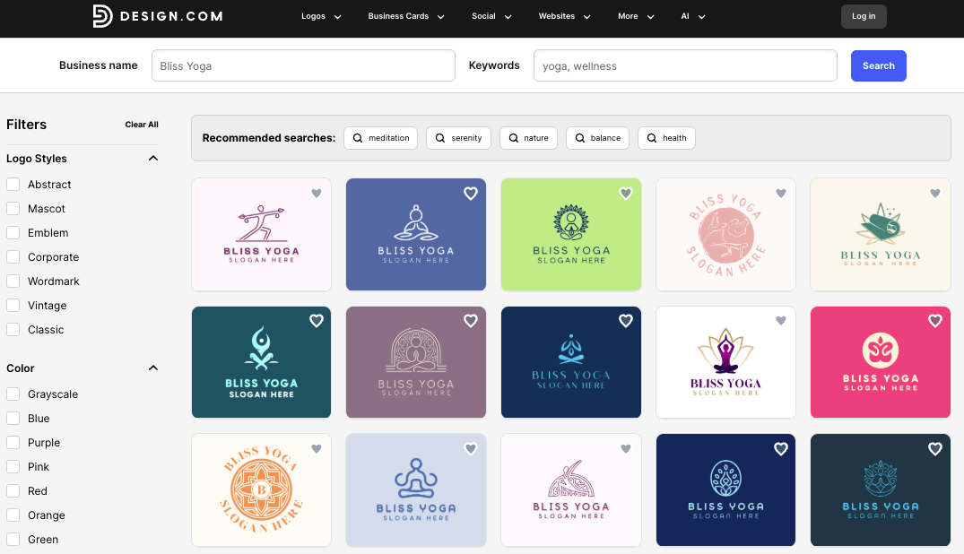 a screenshot of the bliss yoga website
