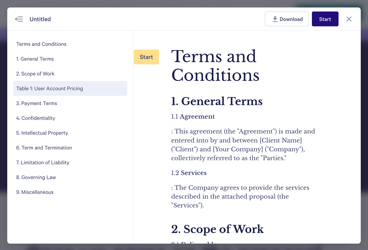 a screenshot of a document titled terms and conditions