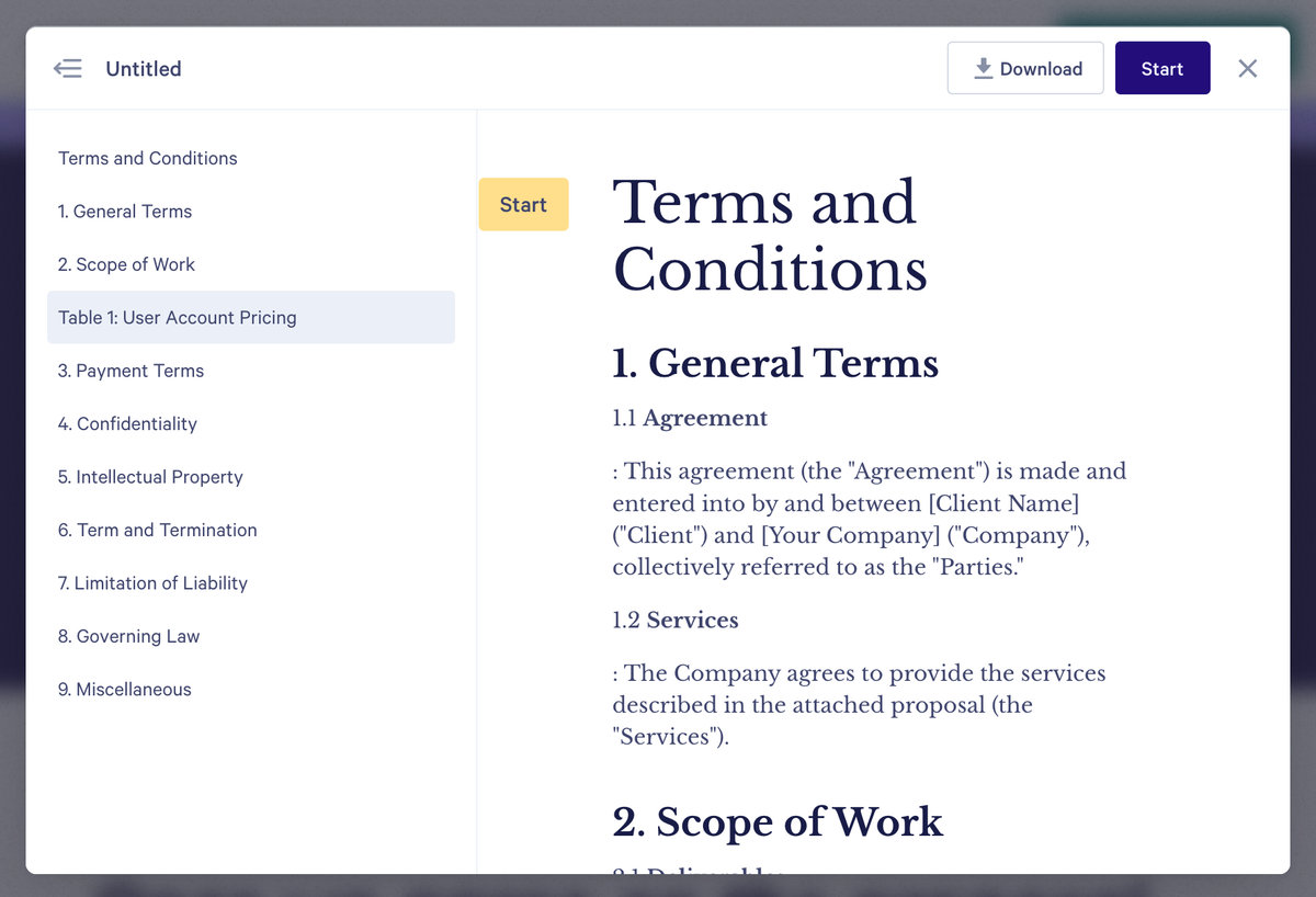 a screenshot of a document titled terms and conditions