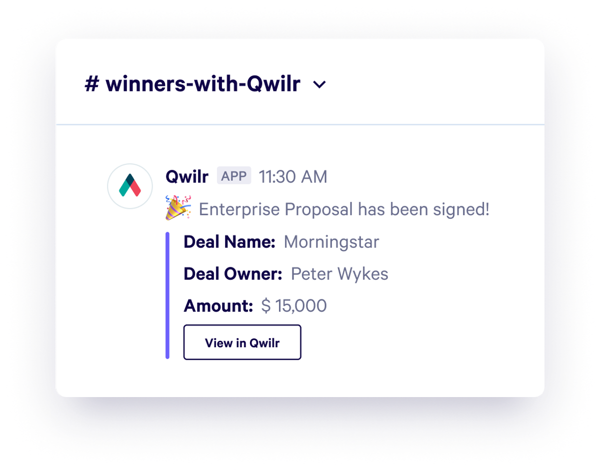 Get notified in Slack when your Qwilr proposal has been signed