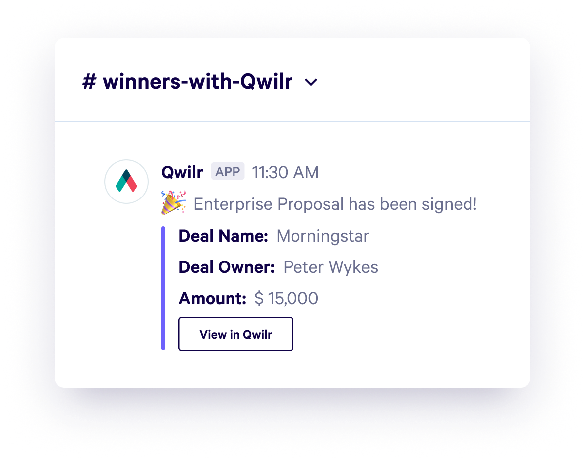 Get notified in Slack when your Qwilr proposal has been signed