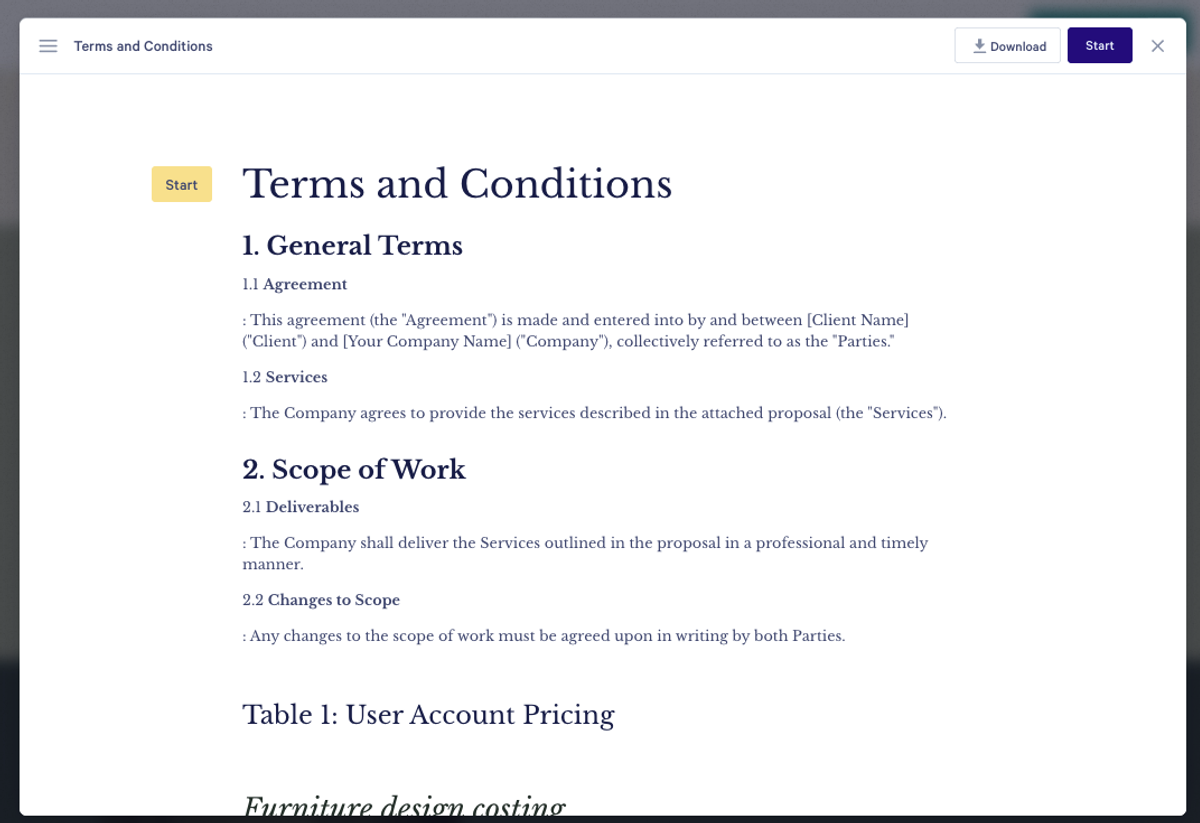 Terms and conditions contract