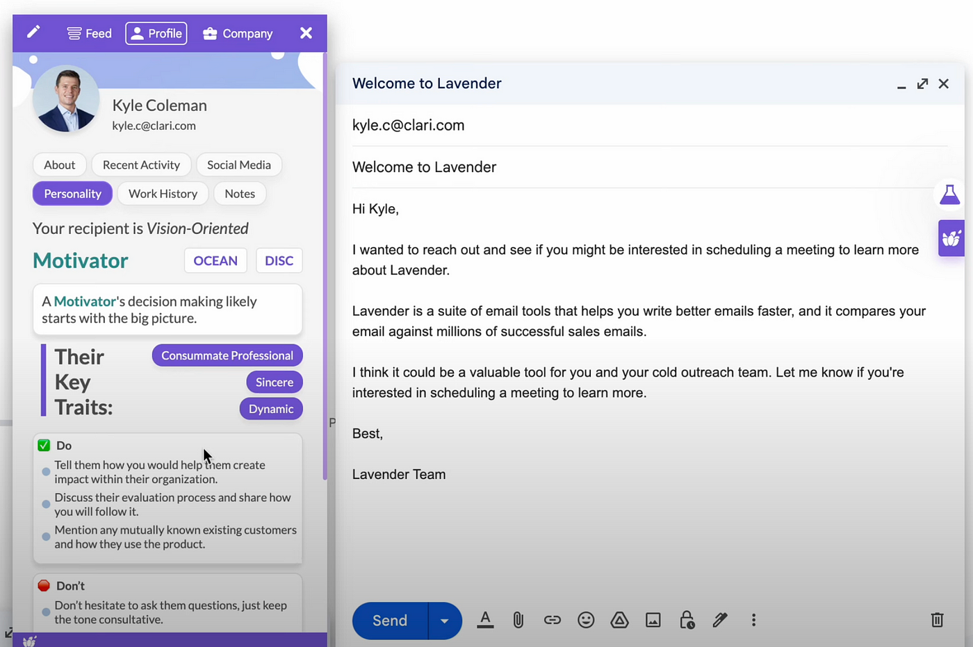 a screenshot of a welcome to lavender email