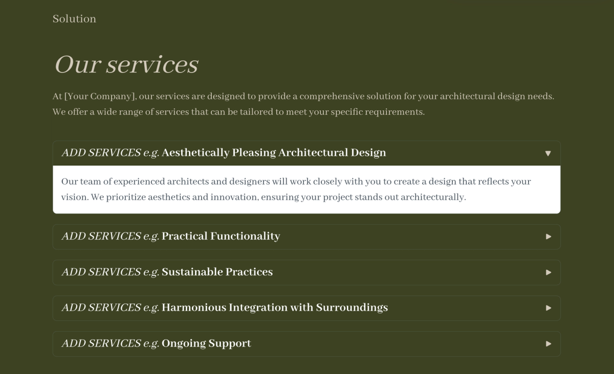 a screenshot of a website that says our services