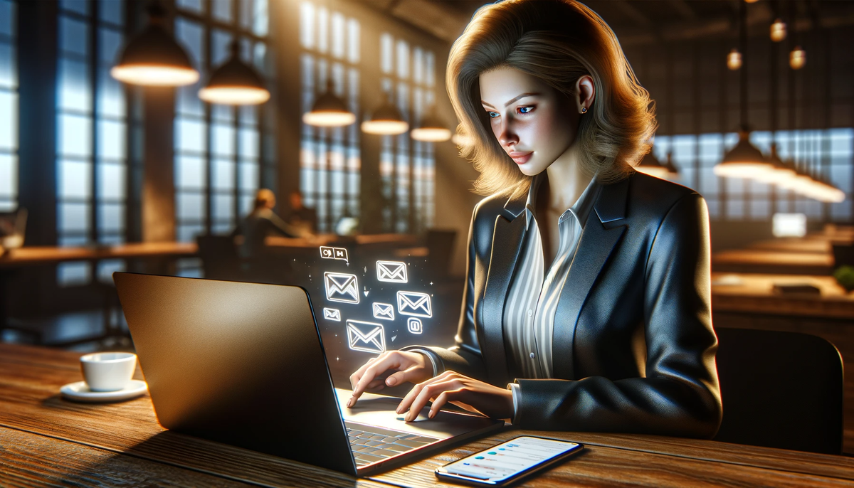 Woman on laptop doing email marketing