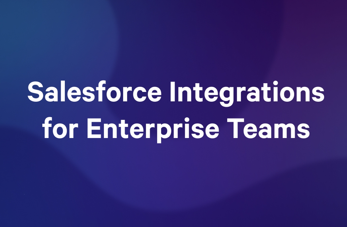 Salesforce Integrations for Enterprise Teams text on a blue and purple gradient background.