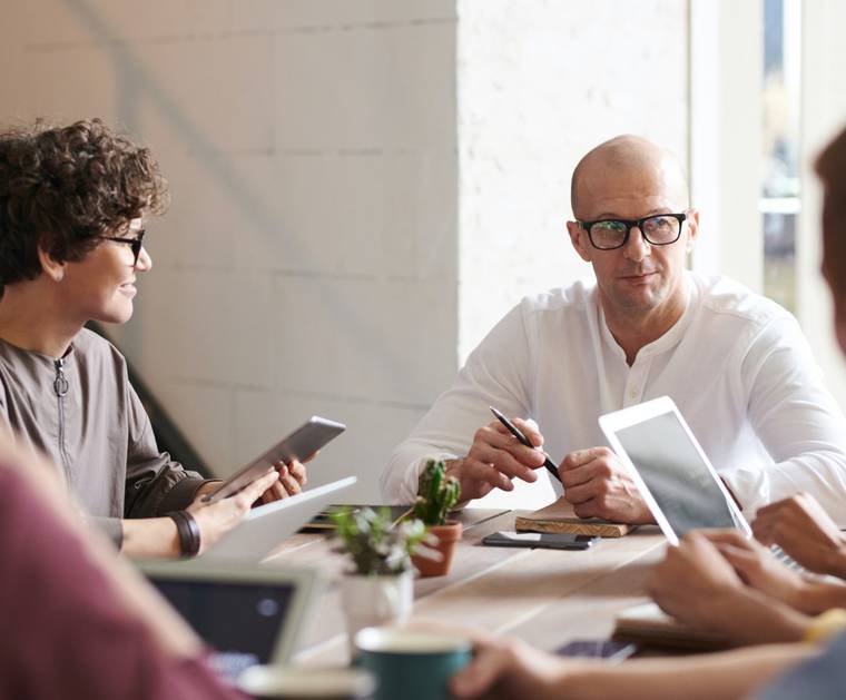 A team meeting around a table