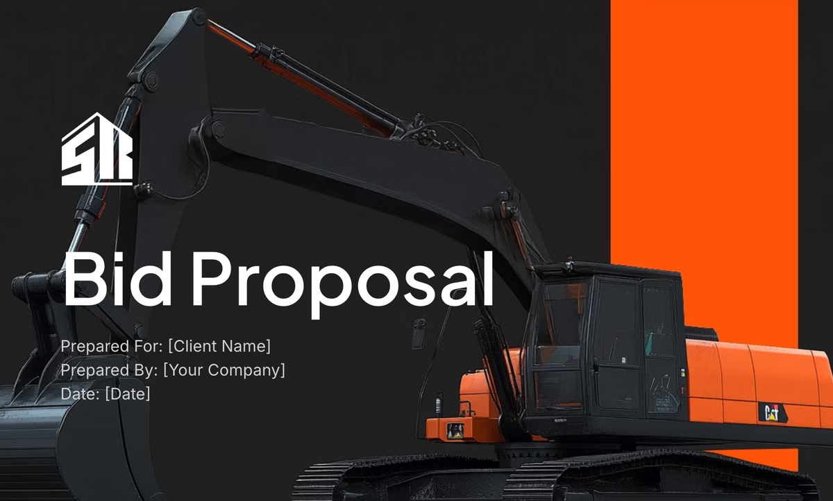 a bid proposal with a black and orange excavator