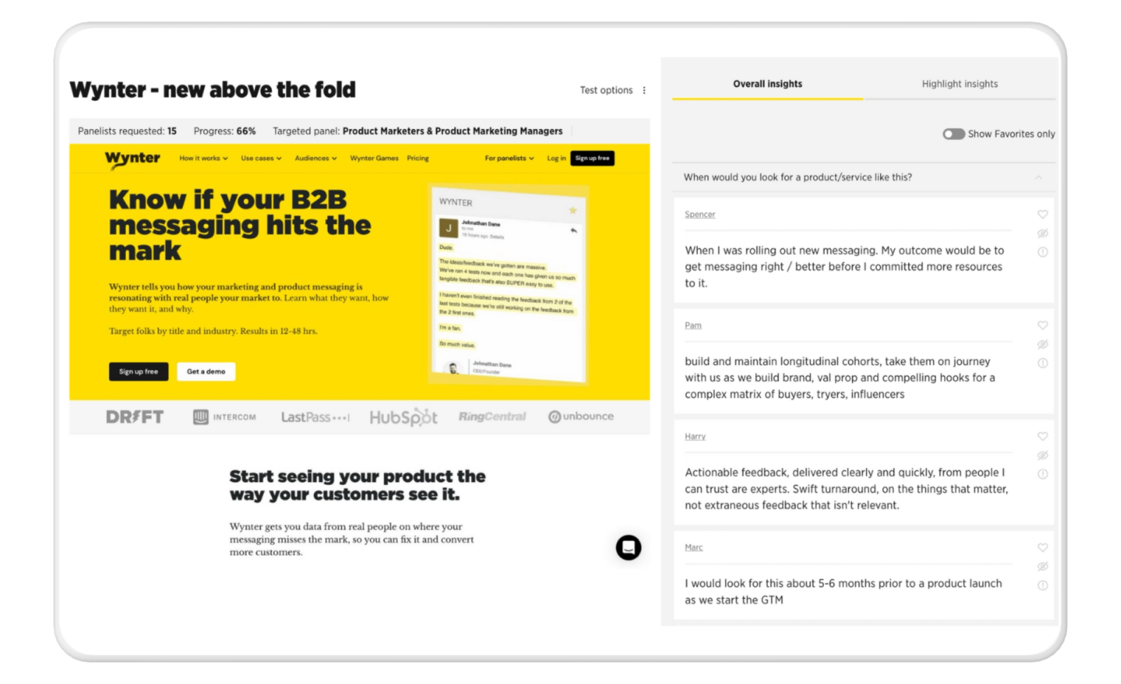 Wynter's message testing interface