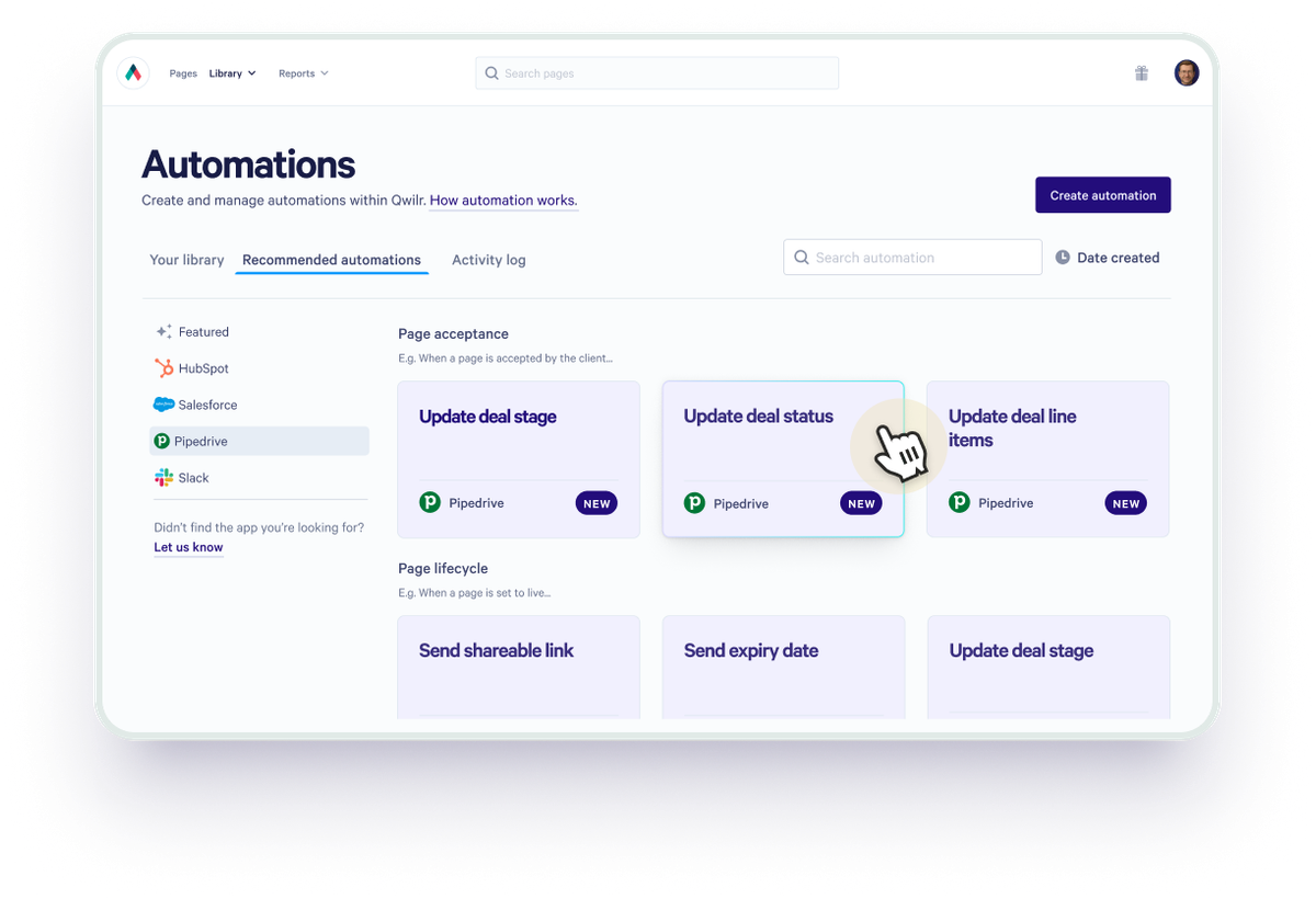 a screenshot of the automations page on a tablet