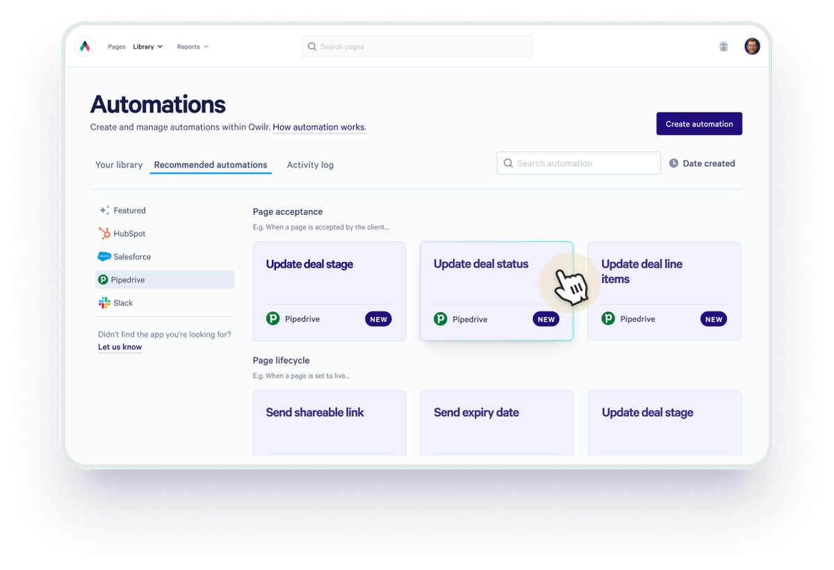 a screenshot of the automations page on a tablet